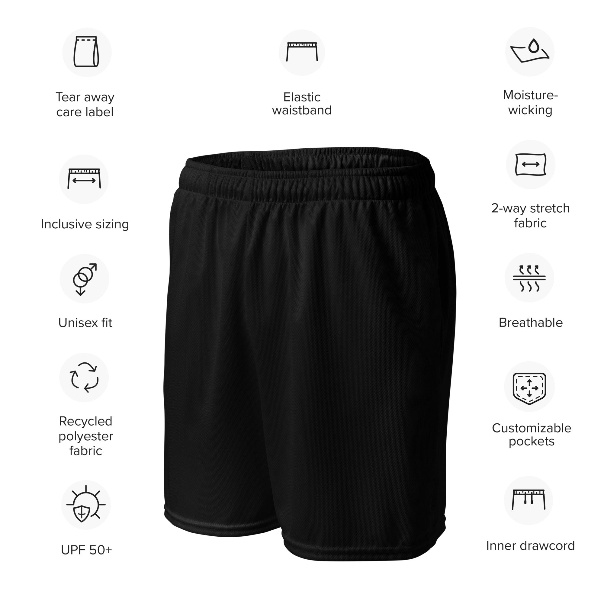 Unisex Mesh Shorts in Basic Black